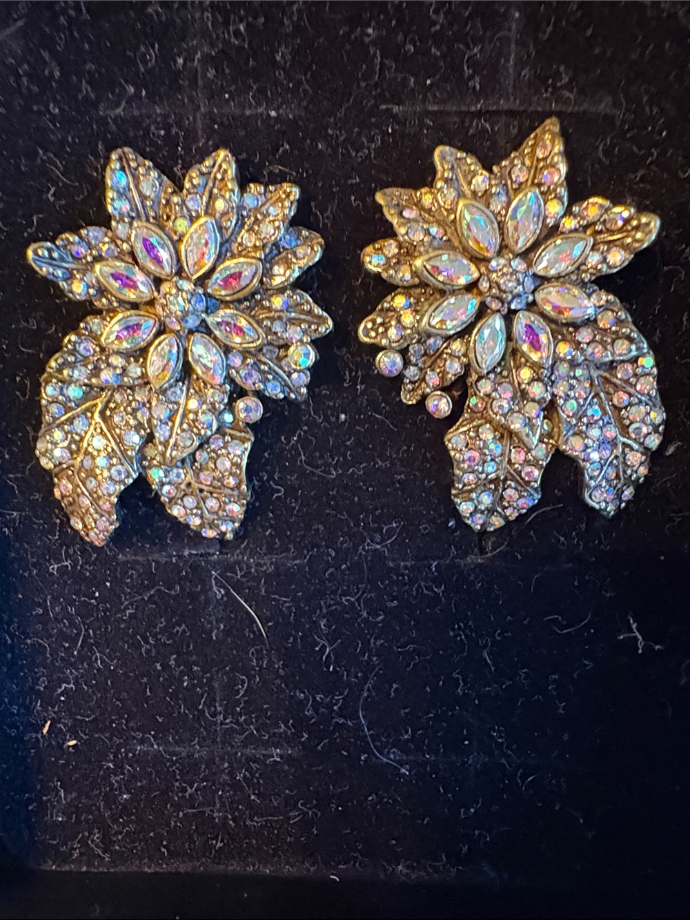 Heidi Daus Iridescent Crystal Floral Leaf Clip Earrings - Gold Tone